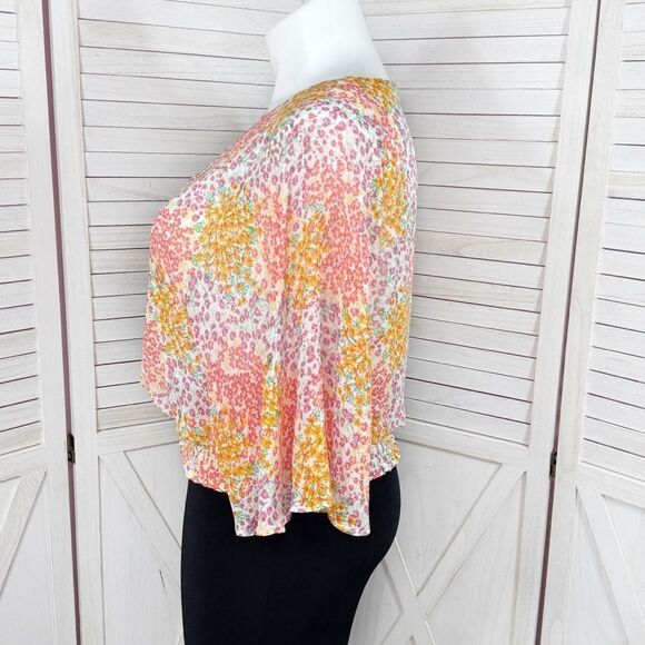 Sam & Jess Floral Butterfly Sleeve Smocked Waist Blouse Pink Multi Large - Picture 3 of 14